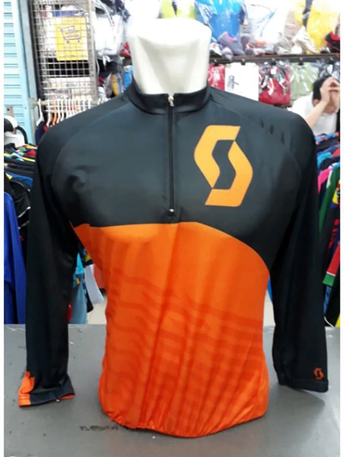 Baju Sepeda Scott Lengan Panjang Hitam Orange