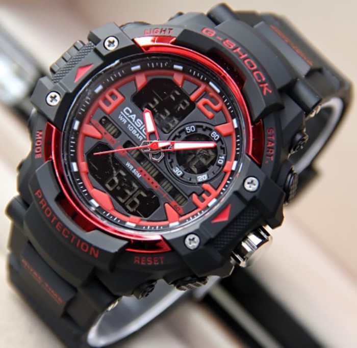Jam Tangan Pria Sport New GN8600 Black Red Diskon