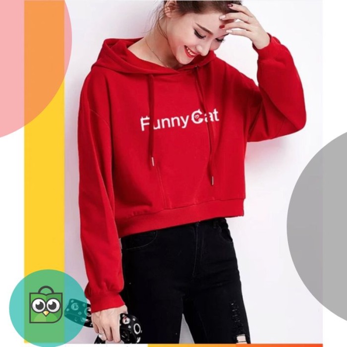Okechuku DELLA PRINT Sweater Crop Hoodie Fashion Basic Wanita