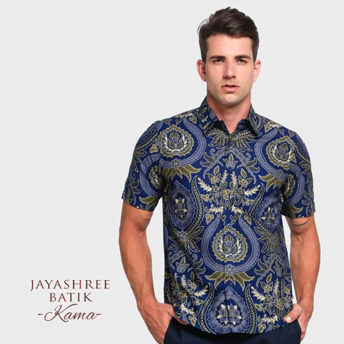 Jayashree Batik Slimfit Kama Blue Shortsleeve Pria - Biru, S