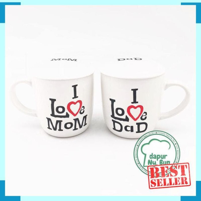 Mug Couple + Tutup I Love Dad / I Love Mom
