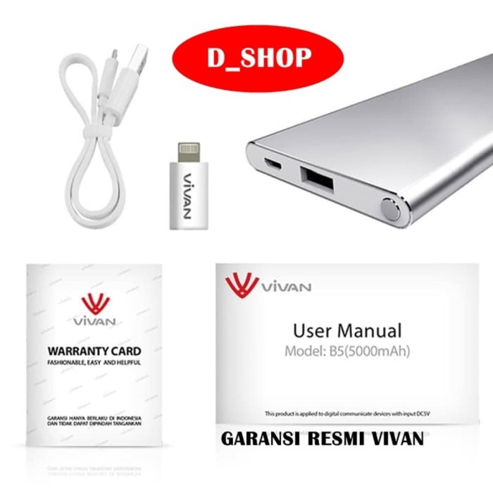 POWER BANK VIVAN B5 5200 MAH SILVER ORIGINAL