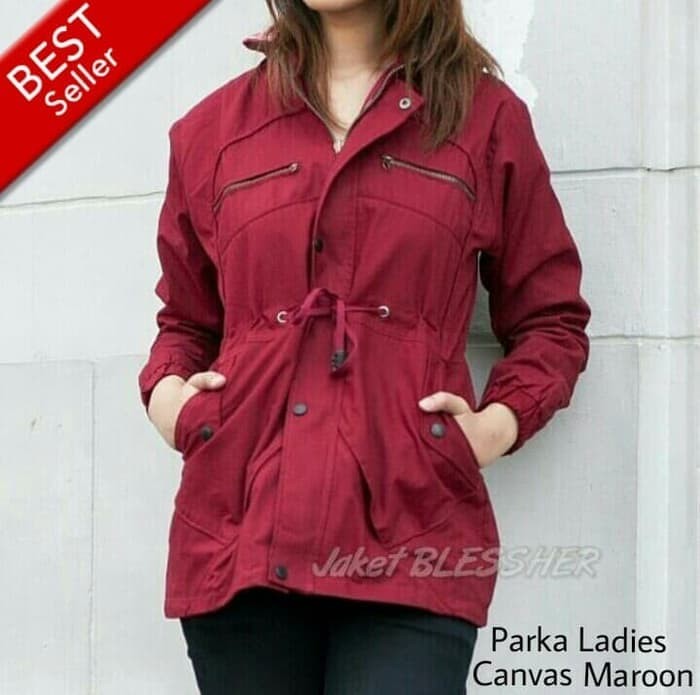 Jacket Parka Wanita Blessher Big Size XXL Maroon/ Jacket Baby Canvas