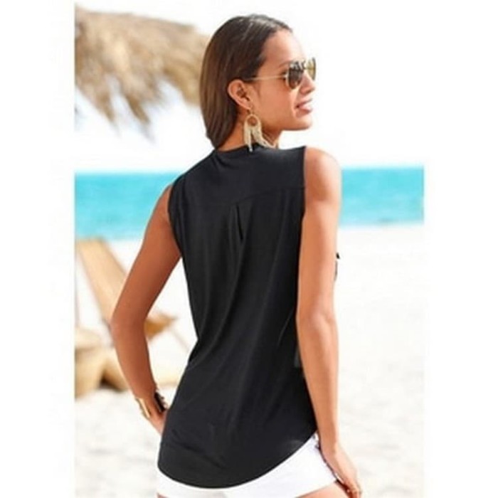 Baju Pantai Wanita Sleeveless V Neck Beach Shirt Size S-L