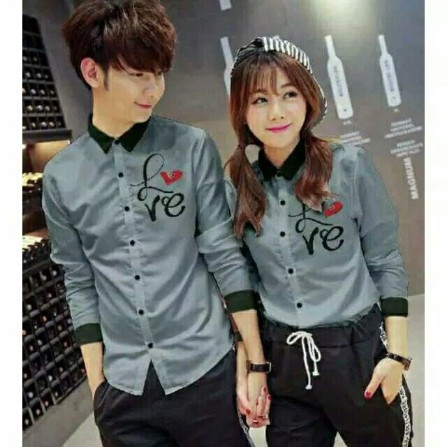Kemeja Couple Lengan Panjang / Baju Pasangan list hitam navy
