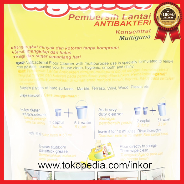 YURI AGANOL FLOOR CLEANER PEMBERSIH LANTAI LEMON FRESH POUCH 630ML