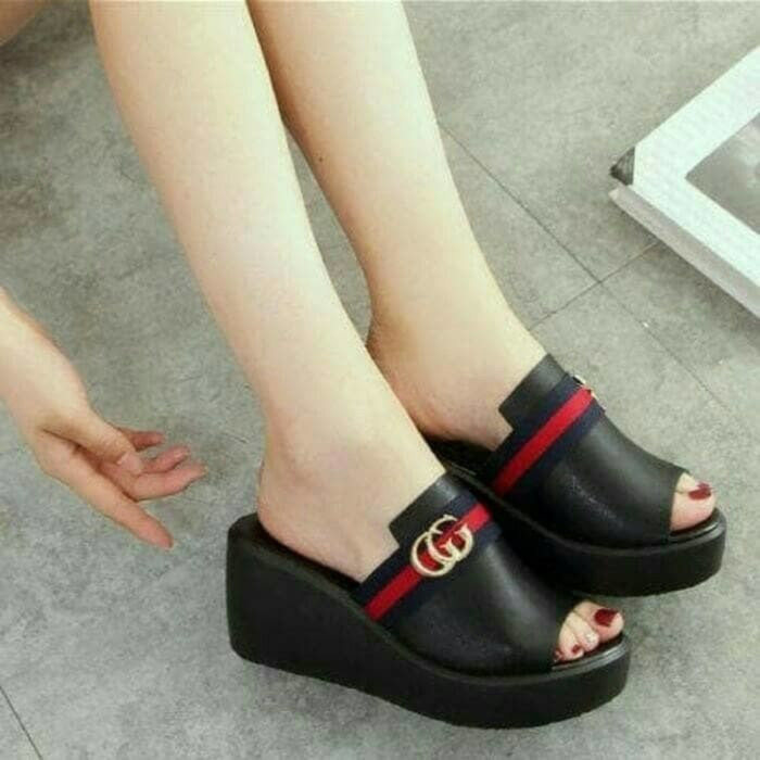 Jual SANDAL WEDGES SLK66 HITAM Hitam, 37 Kota Bogor