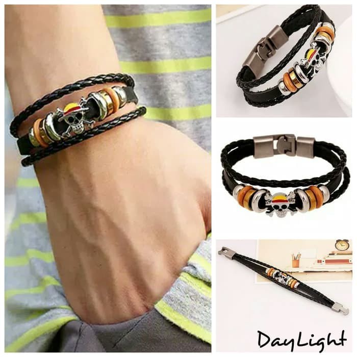 gelang kulit pria wanita couple leather bracelet multi layer one piece