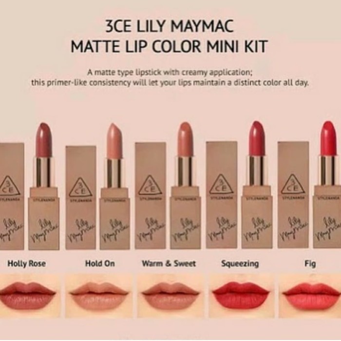 Foto Produk 3CE LilyMac x Lip color mini kit isi 5 lipstick dari Ressyer