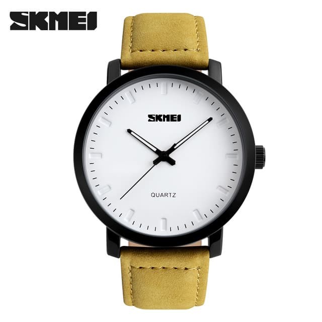 Jam Tangan Pria / Wanita / Skmei 1196 Leather / Jam Tangan Kulit - Kuning