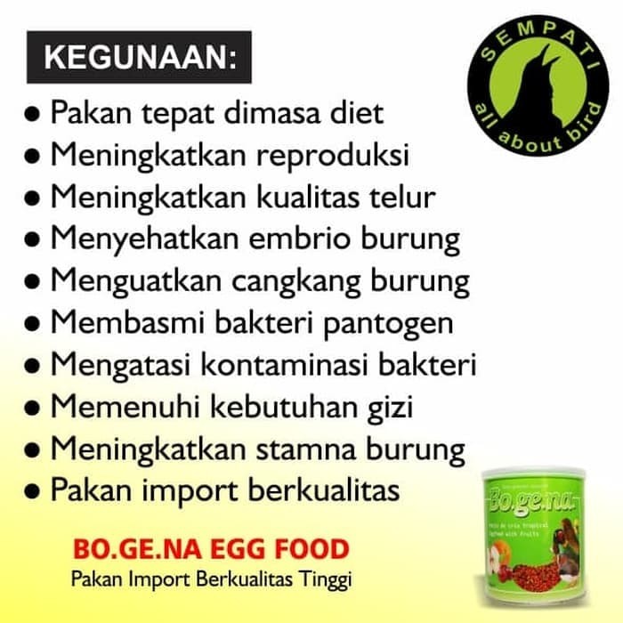 PAKAN BURUNG LOVEBIRD KENARI BO.GE.NA EGG FOOD WITH FRUITS