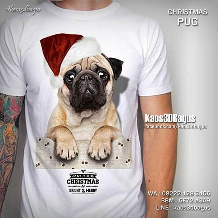 Jual Kaos Anjing Pug Kaos Doggy Kaos Dog Lovers Christmas