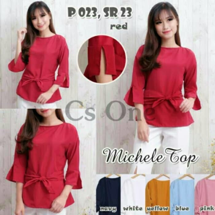 Baju Atasan Blouse Wanita Michele Top Blouse Bahan Twiscone - Pink