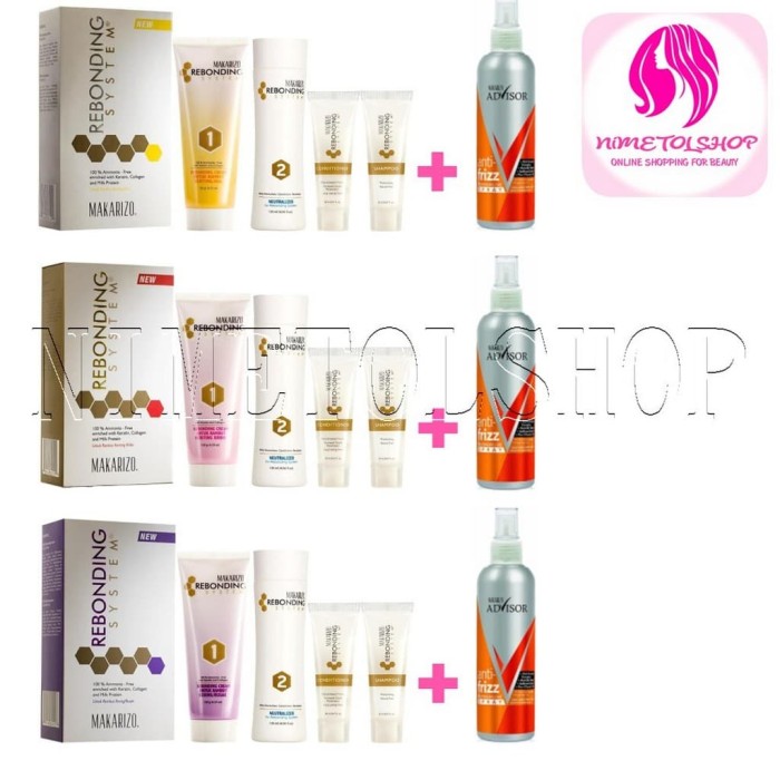 MAKARIZO Paket Rebonding System Tube Set & Advisor Anti Frizz Spr