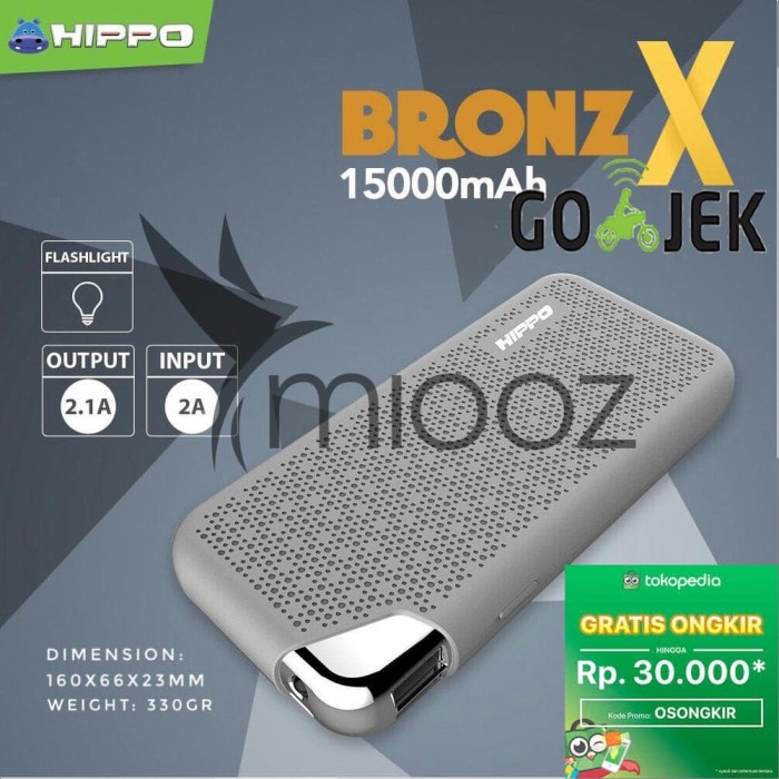 Power Bank Hippo Bronz X 15000 mAh Garansi Resmi - Grey