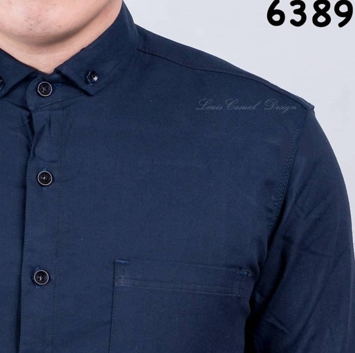 Kemeja Polos Navy Biru Dongker Slim Fit Formal Seragam Kantor Oxford - Navy, L
