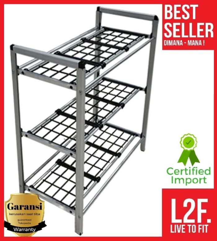 Ancua Rak Sepatu Aluminium 3 susun / Rak sepatu 3 susun murah