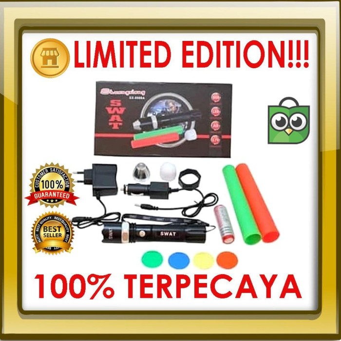 Paket Lengkap Senter Led Emergency Swat Police Cone Kompas SX 8008