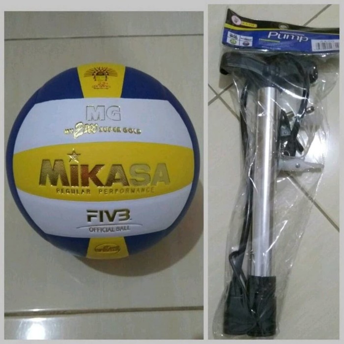 BOLA VOLI MIKASA SUPER GOLD & POMPA TANGAN MULTIFUNGSI stok ter