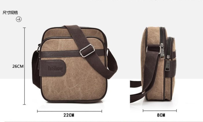 TAS pria kanvas bahu kecil tas laki-laki tas Mini penutup - Hitam