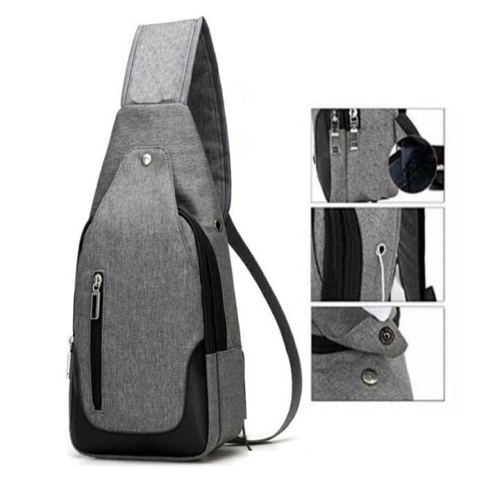 Tas Pria-Tas Slempang Import Sling bag-Kancing Magnet Port Earphone -