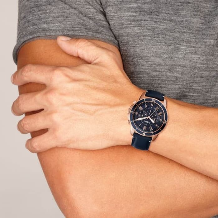 grant sport chronograph blue leather watch