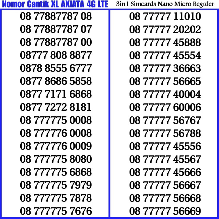... Xl Axiata Nomor Cantik 0877 80 80 80 43 Referensi Daftar Harga Source Kartu Perdana Nomor