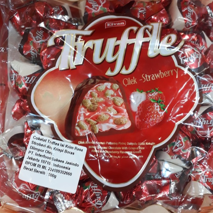 Cokelat truffles krim stroberi krispi Elvan Truffle strawberry 500g