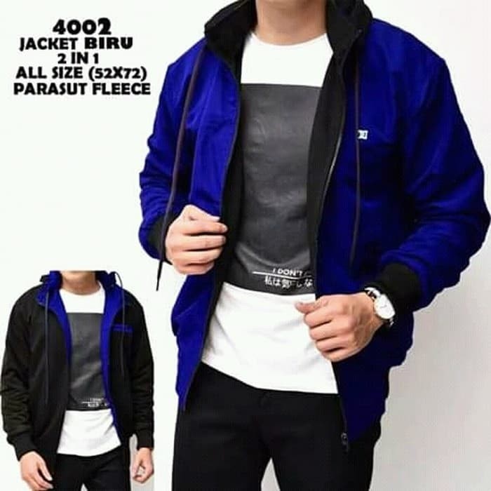 jaket bb dc 2in1 biru hitam / jaket bolak balik bolbal premium