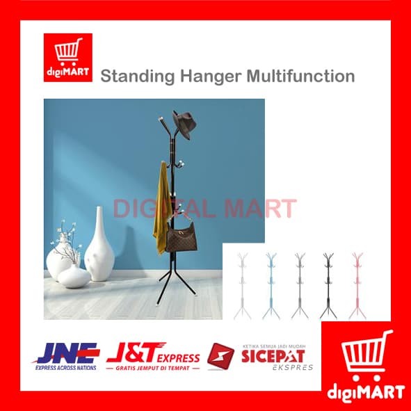 Gantungan Rak Baju Topi Tas Jaket Standing Hanger Multifungsi Portable - Abu-abu Muda