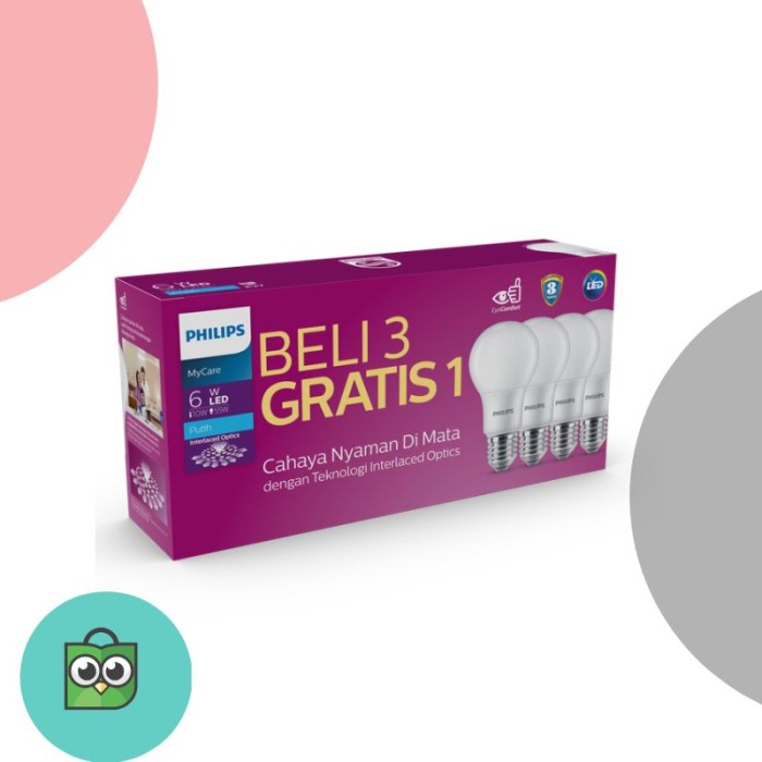 Philips MyCare 6Watt Multipack 4pcs Lampu LED Bulb EyeComfort - Putih
