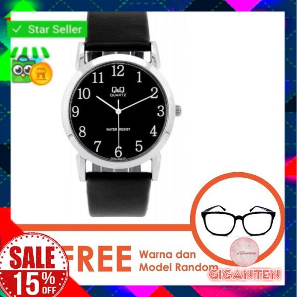 Jam Tangan Pria Cowok Q&Q Ori Hitam Q662J305Y free kacamata Baru