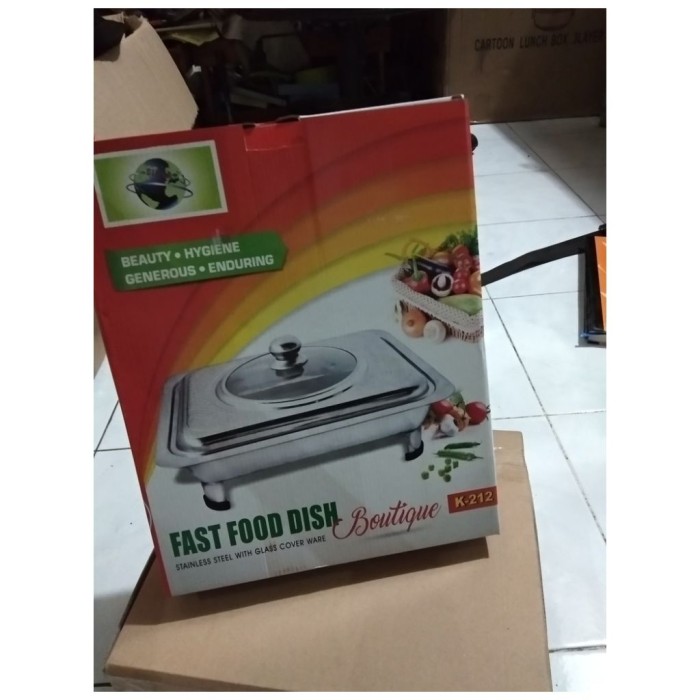 Fast Food Dish / Wadah Prasmanan stainless tutup full kaca