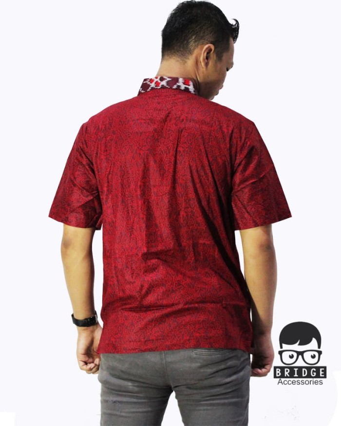 BATIK PRIA - BATIK PEKALONGAN - KEMEJA BATIK LENGAN PENDEK 024 - MURAH - Merah, XXL