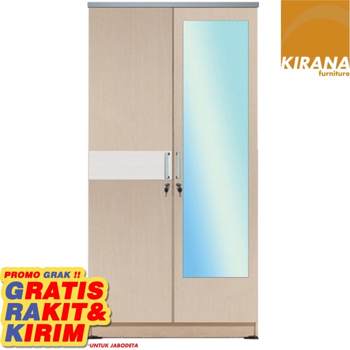 Kirana Lemari Pakaian 2 Pintu LP 2 Manhattan Cermin WO - White Oak