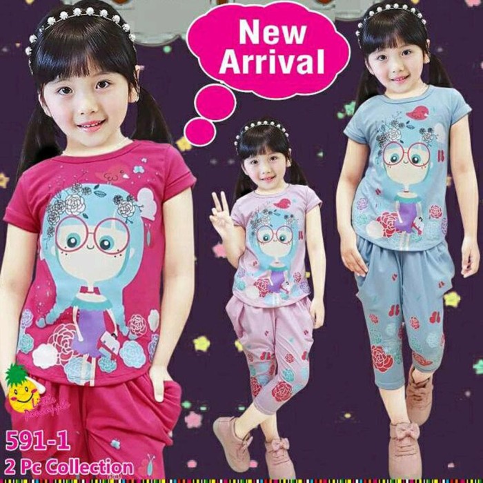 Foto Produk Stelan Baju Kaos Anak Perempuan Little Pineapple Lp 591-1 dari Franziska