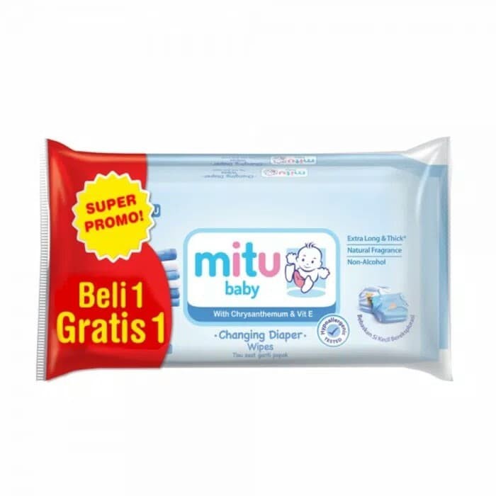 MITU Baby Wipes 50 /MITU Tisu Basah / Tisu Ganti Popok - Biru