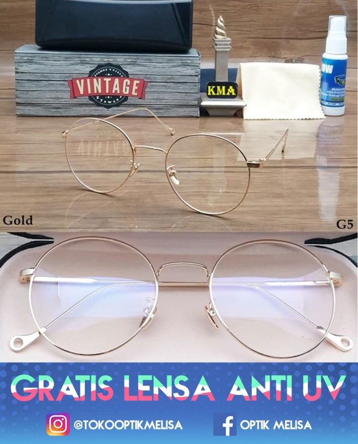 Frame Kacamata Minus Wanita Korea Vintage Bulat Metal Import GT655