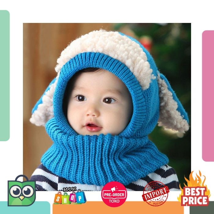 Musim Dingin Bayi Topi dan Syal Bersama dengan Anjing Crochet