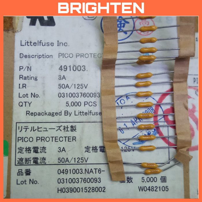 100Pcs Littelfuse LF Very Fast Acting Pico Axial Fuse 3A 125V 0491003