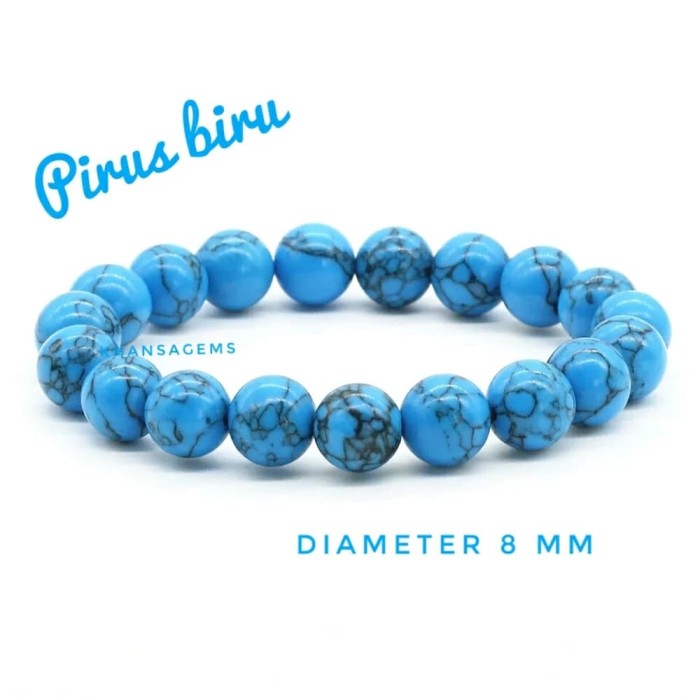 Gelang Batu Pirus Biru Diameter 8 Mm Berkualitas