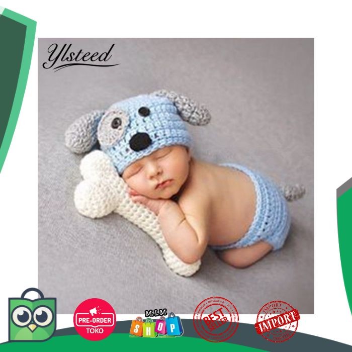Bayi Lahir Fotografi Alat Peraga Bayi Khawaii Anjing Topi Kostum Set