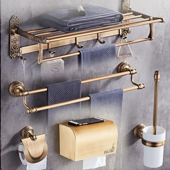 Jual Best Quality Antique Bronze Carved Bathroom Accessories Set Antique Bronze Carved Bathroom