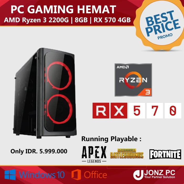 Jual PC Gaming AMD Ryzen 3 2200G 8GB RX 570 