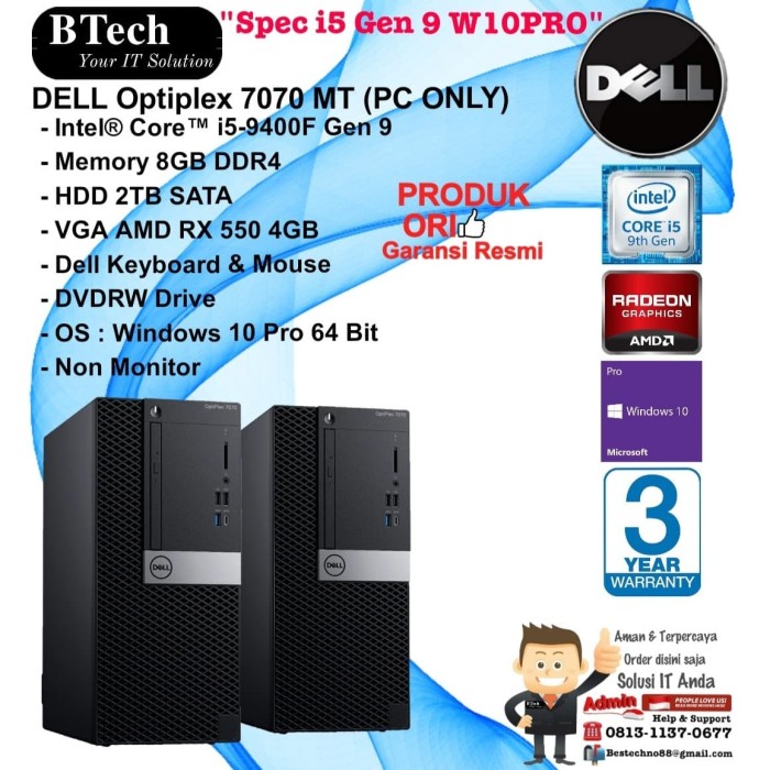 Jual DELL Optiplex 7070 MT Core i5-9400F 8GB 2TB DVDRW VGA 