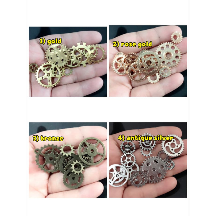 Jual gear charm small set beads steampunk clay scrapbook aksesoris