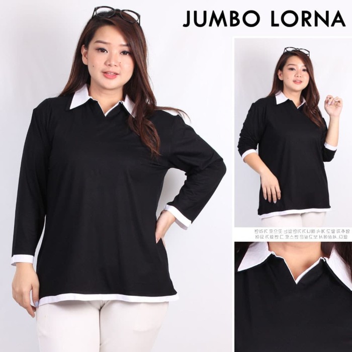 Jual Blouse Jumbo Big Lorna Kerah Baju Atasan Wanita Hitam ...