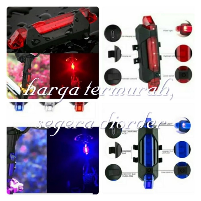 Jual Lampu belakang sepeda 5 led rechargeable cas