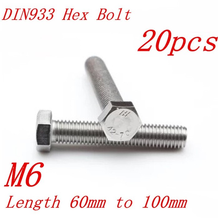 M6 x 50 Stainless Steel Hex Bolts Set Screws 6mm x 50mm Stainless Bolts DIN933
