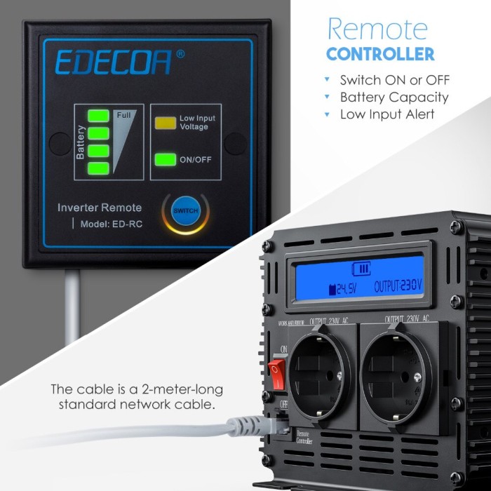2000W//12V with LCD /& USB Remote Control and Dual USB EDECOA 2000W Power Inverter DC 12V to 240V 230V 220V AC with LCD Display